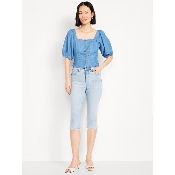 Old Navy Rockstar Slim Capri Jeans Womens 6 Blue Light Wash Stretch NEW - Picture 2 of 13